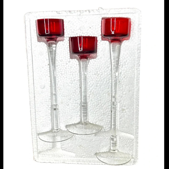 Red Stemmed Glass Tea Light holder Gift Set  7"‎ 9" 10.5” - Picture 3 of 8